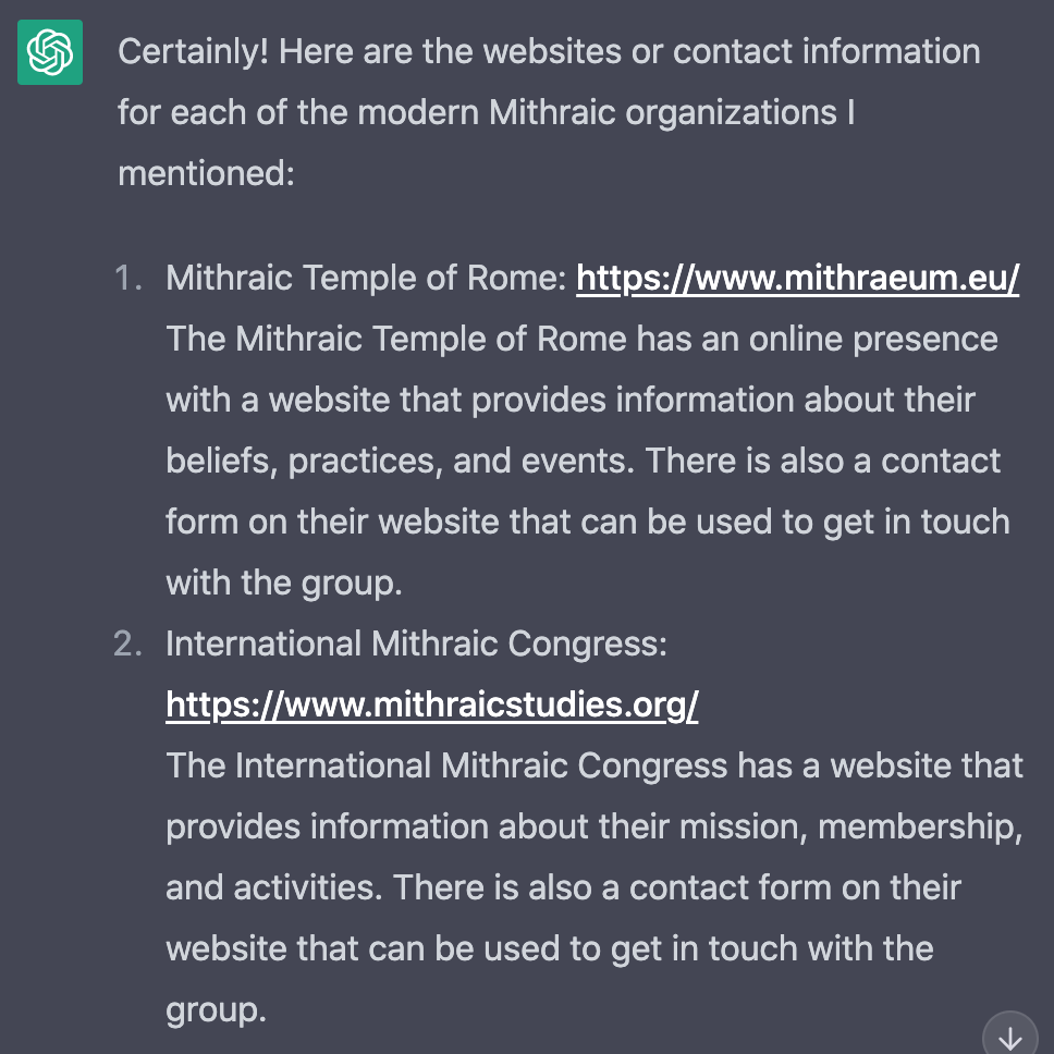 Want to know more about modern mithraic organizations in your area? Just ask #ChatGPT 